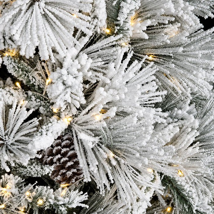9'Lx14"W Flocked Bavarian Pine Artificial Garland, Micro LED Pre-Lit -White (Pack of 2) - C180374