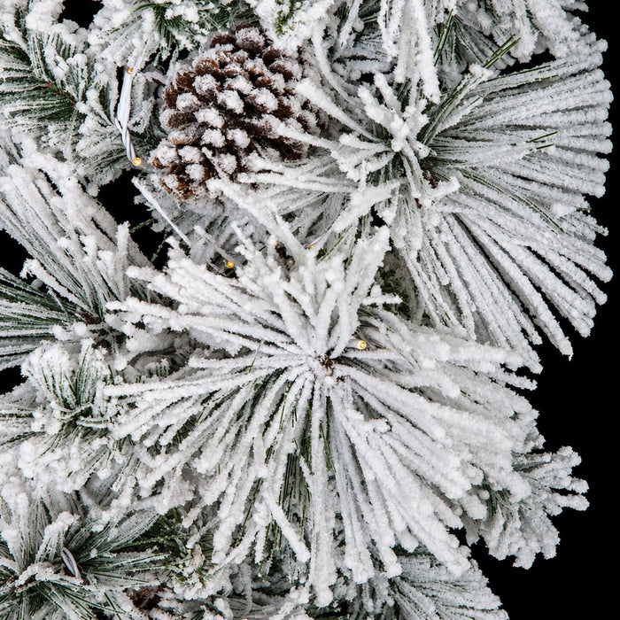 9'Lx14"W Flocked Bavarian Pine Artificial Garland, Micro LED Pre-Lit -White (Pack of 2) - C180374