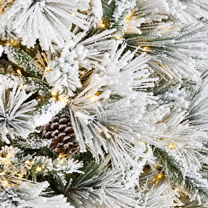 36" Flocked Artificial Bavarian Pine Wreath With Pinecones, Micro LED Pre-Lit -Green/White - C180384