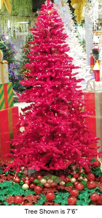 12'Hx77"W Snowed Valentino Tinsel Red LED-Lighted Artificial Christmas Tree w/Stand -Red - C201559