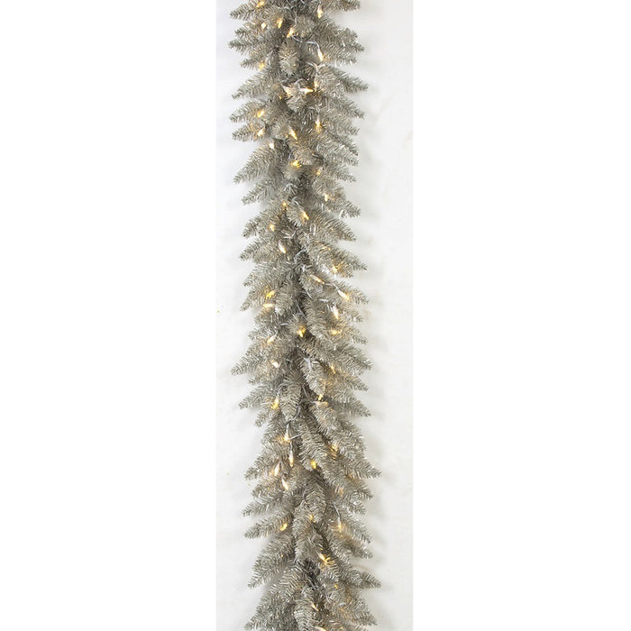 9'Lx14"W Vintage Tinsel Pine Twinkle LED-Lighted Artificial Garland -Champagne - C180474
