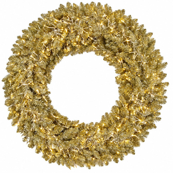 48" Tinsel Sparkling Champagne Artificial Wreath, Micro LED Pre-Lit -Champagne - C180894