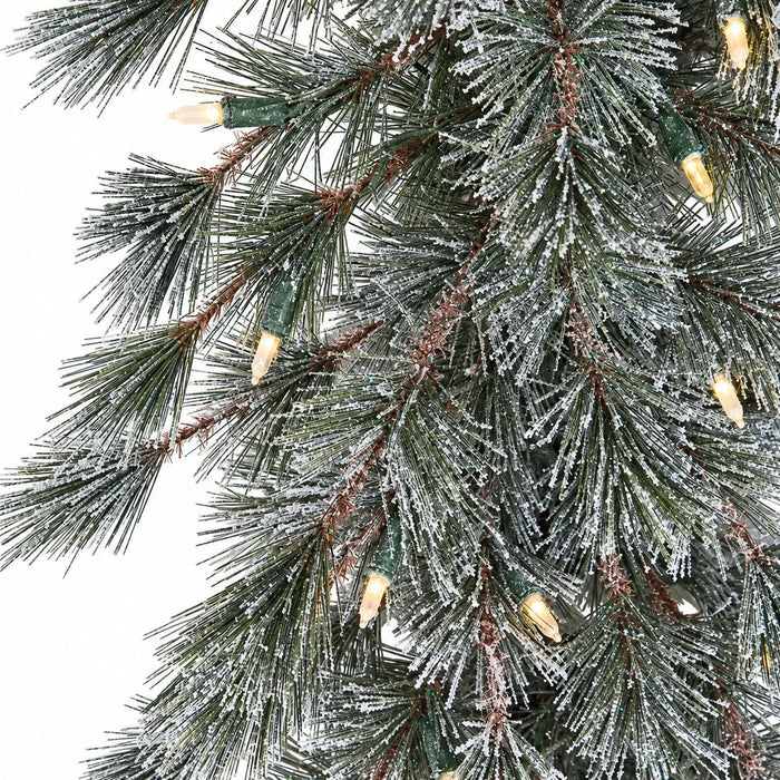 9'Hx62"W Glittered & Flocked Butte Pine Artificial Christmas Tree, LED Pre-Lit -Green/White - C190124
