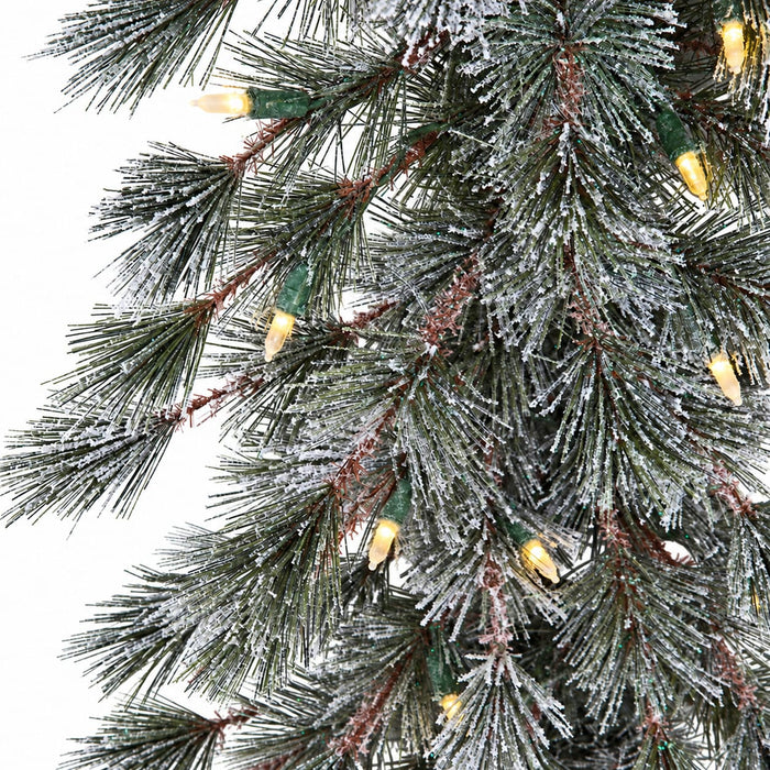36" Frosted Artificial Butte Pine Wreath, LED Pre-Lit -Green/White - C190154