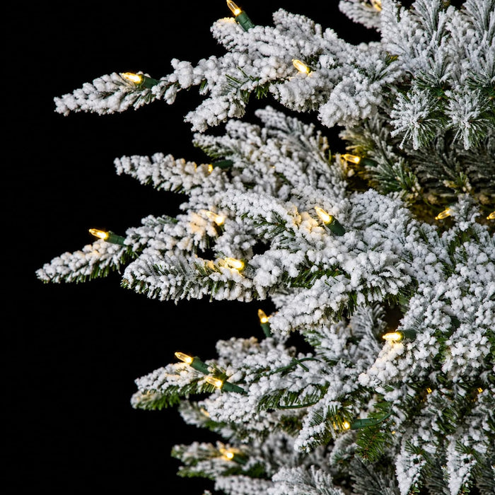 9'Hx72"W Medium Flocked Lockhart Fir Artificial Christmas Tree, LED Pre-Lit -White/Green - C190214