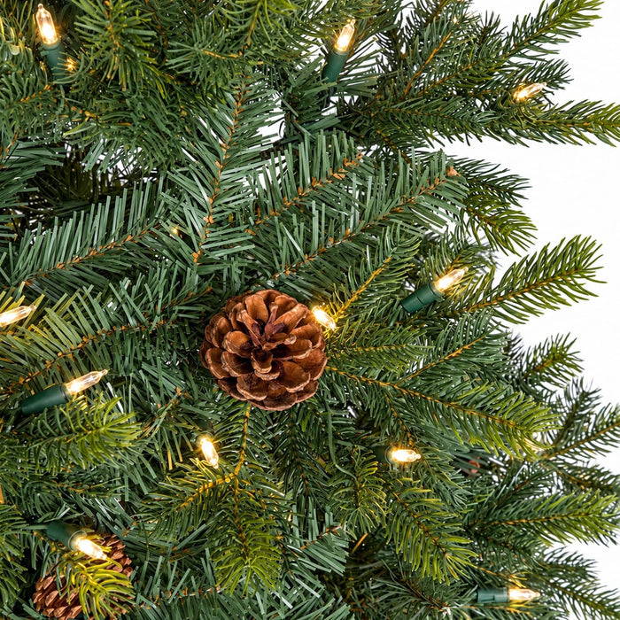 5'Hx33"W PE Mixed Needle Spruce & Pinecone Artificial Christmas Tree, LED Pre-Lit -Green/Brown - C190414
