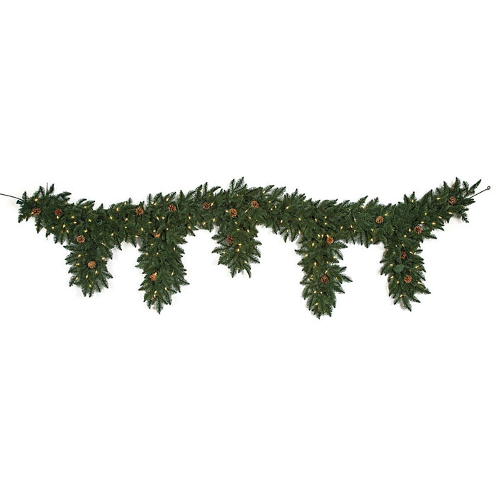 30"Hx96"W PE Artificial Mixed Grand Fir & Pinecone Twinkle LED-Lighted Dripping Mantel Swag -Green - C190604