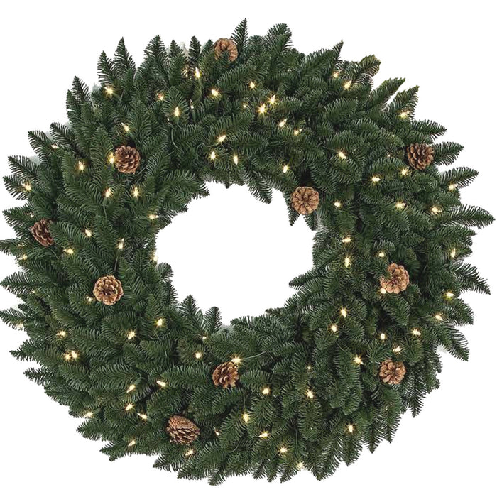 36" Artificial Mixed Grand Fir & Plastic Pinecone Twinkle LED-Lighted Hanging Wreath -Green - C190614