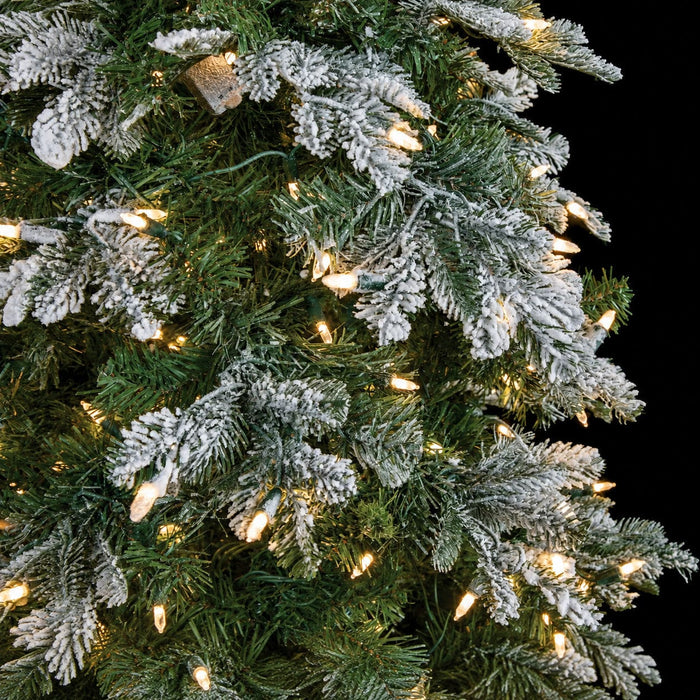 5'Hx25"W PE Flocked Pencil Sitka Spruce Artificial Christmas Tree, LED Pre-Lit -White/Green - C191404