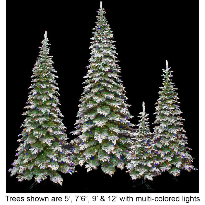 9'Hx50"W PE Flocked Pencil Sitka Spruce Multi Color LED-Lighted Artificial Christmas Tree w/Stand -White/Green - C191429