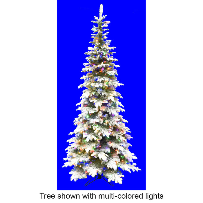 7'6"Hx42"W PE Flocked Pencil Sitka Spruce LED-Lighted Artificial Christmas Tree w/Stand -White/Green - C191414