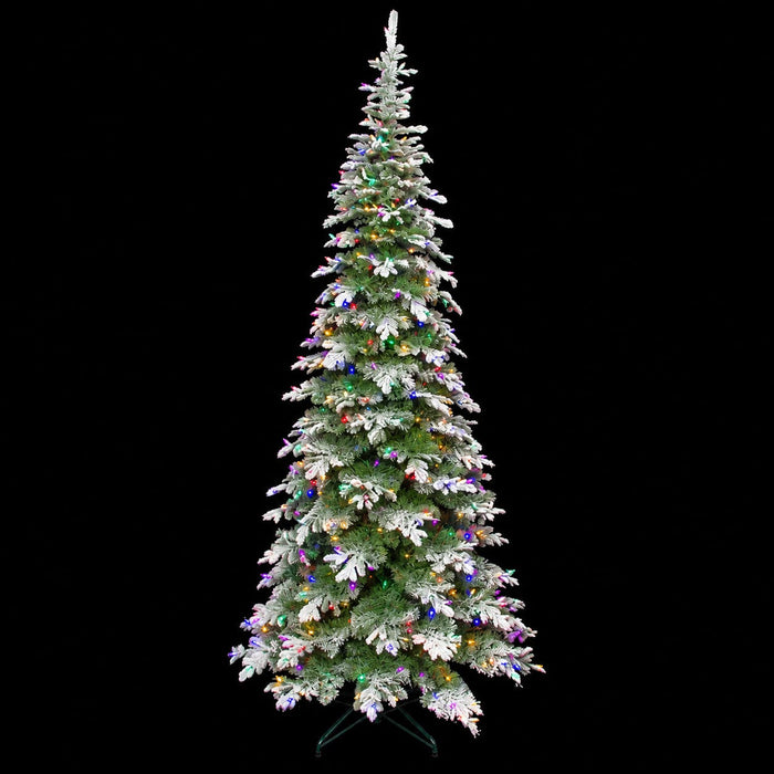 9'Hx50"W PE Flocked Pencil Sitka Spruce Artificial Christmas Tree, LED Pre-Lit (Multicolor) -White/Green - C191429