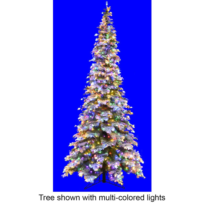12'Hx66"W PE Flocked Pencil Sitka Spruce LED-Lighted Artificial Christmas Tree w/Stand -White/Green - C191434