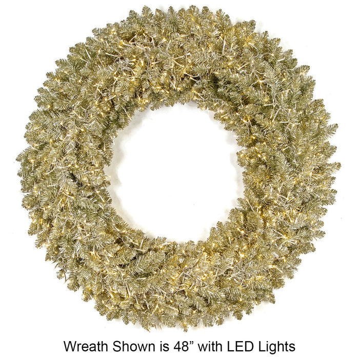 36" Artificial Sparkling Tinsel Pine LED-Lighted Hanging Wreath -Champagne - C192014