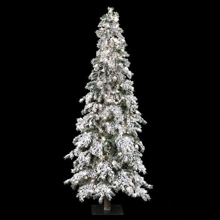 7'Hx36"W Flocked Natural Trunk Carolina Pine Artificial Christmas Tree, LED Pre-Lit -Green/White - C1944