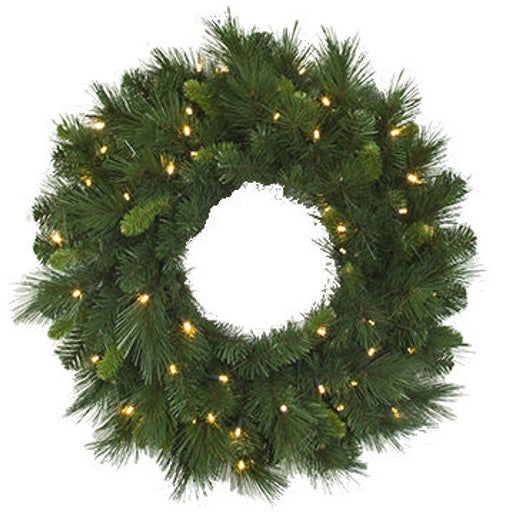 24" Artificial Artisan Mixed Pine Battery Operated LED-Lighted Hanging Wreath -Green - C195504B