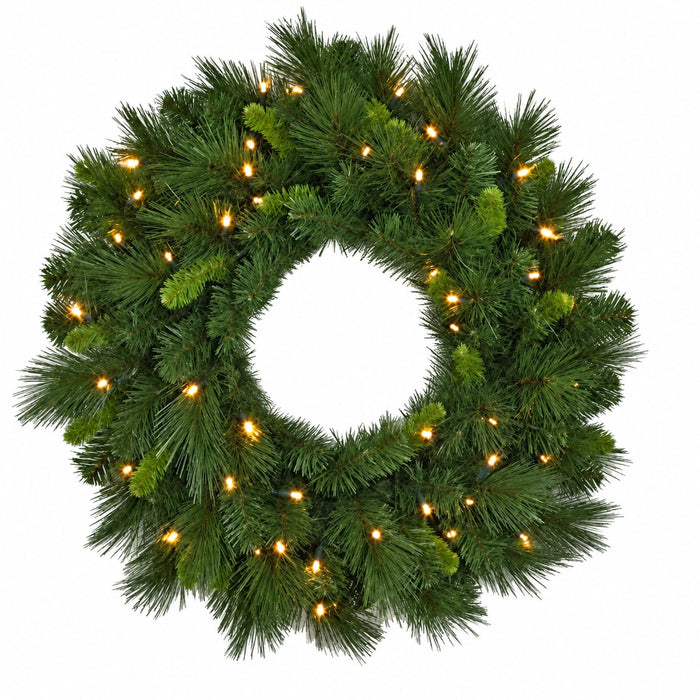24" Artificial Artisan Mixed Pine Wreath, Battery LED Pre-Lit -Green - C195504B