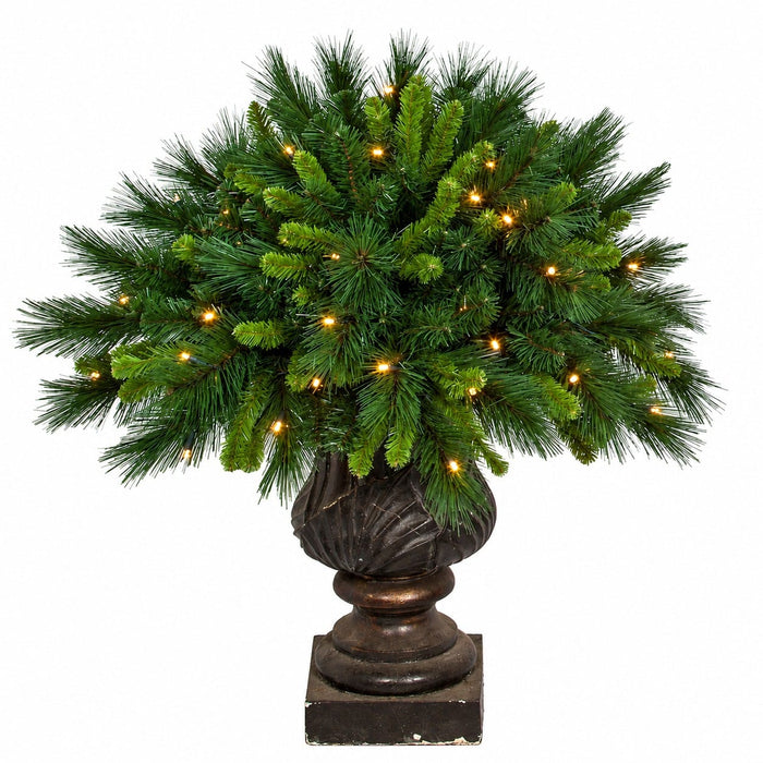 19"Hx24"W PE Frosted Brighton Urn Filler Artificial Topiary, Battery Micro LED Pre-Lit -Green/White - C-195548B