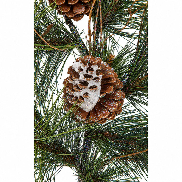 30" Flocked & Glittered Artificial Austrian Pine, Pinecone & Twig Stem -Green/White (Pack of 6) - C-2002