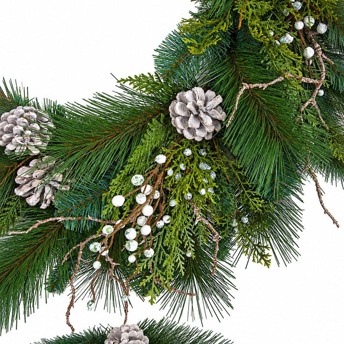 30" Artificial Alban Pine Wreath With Frosted Berries & Pinecones -Green/White - C200210