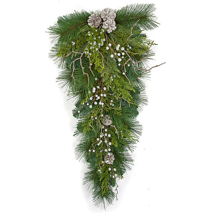 32" Artificial Alban Pine, Frosted Berry & Pinecone Teardrop Swag -Green/White (pack of 2) - C200220