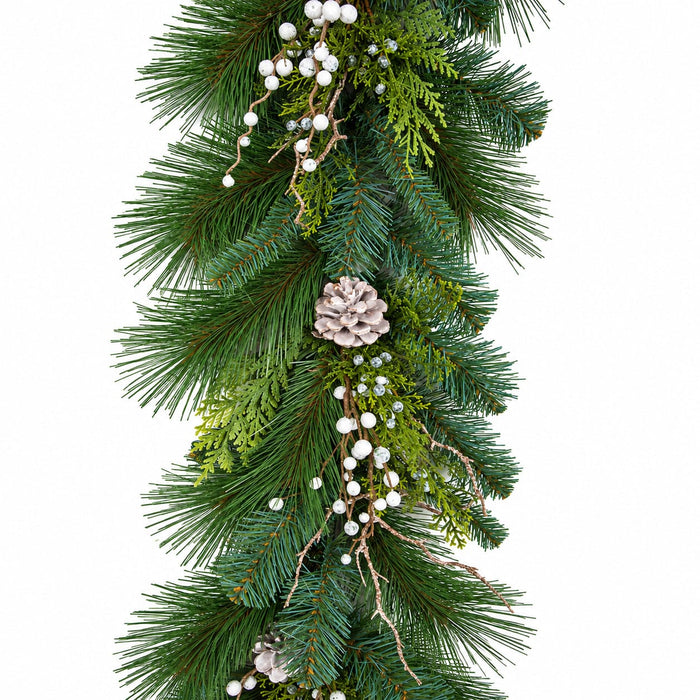 6'Lx10"W Mixed Alban Pine, Frosted Berry & Pinecone Artificial Garland -Green/White (Pack of 2) - C200230