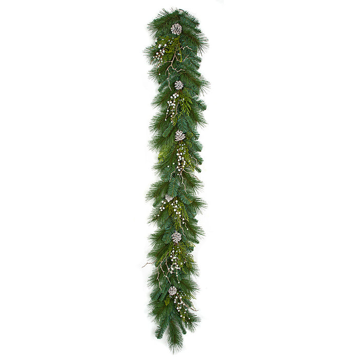 6'Lx10"W Mixed Alban Pine, Frosted Berry & Pinecone Artificial Garland -Green/White (pack of 2) - C200230