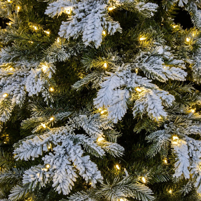 7'6"Hx65"W PE Frosted Black Mountain Spruce Artificial Christmas Tree, LED Pre-Lit -White/Green - C200384