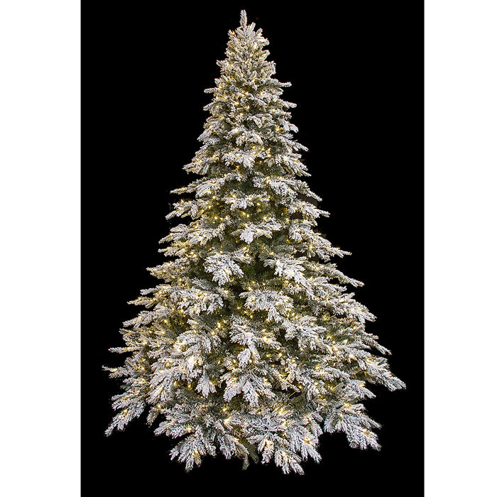 9'Hx78"W PE Frosted Black Mountain Spruce LED-Lighted Artificial Christmas Tree w/Stand -White/Green - C200394