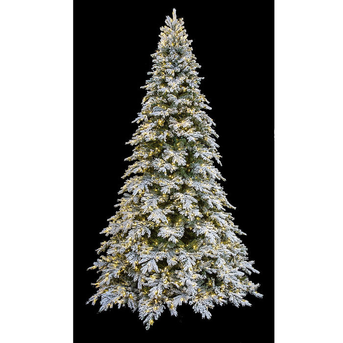 12'Hx84"W PE Frosted Black Mountain Spruce LED-Lighted Artificial Christmas Tree w/Stand -White/Green - C200404