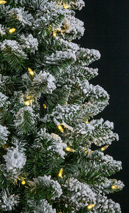 7'6"Hx25"W Flocked Beaumont Pencil Pine Artificial Christmas Tree, LED Pre-Lit -White/Green - C200524
