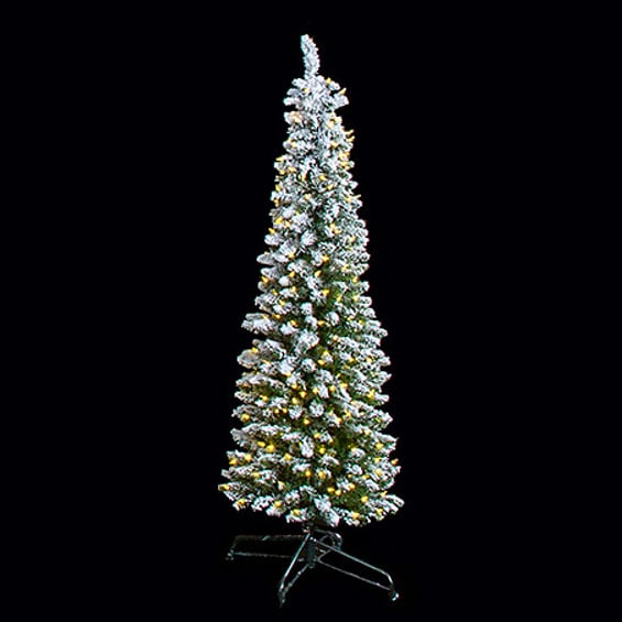 5'Hx20"W Flocked Beaumont Pencil Pine Artificial Christmas Tree, LED Pre-Lit -White/Green - C200514