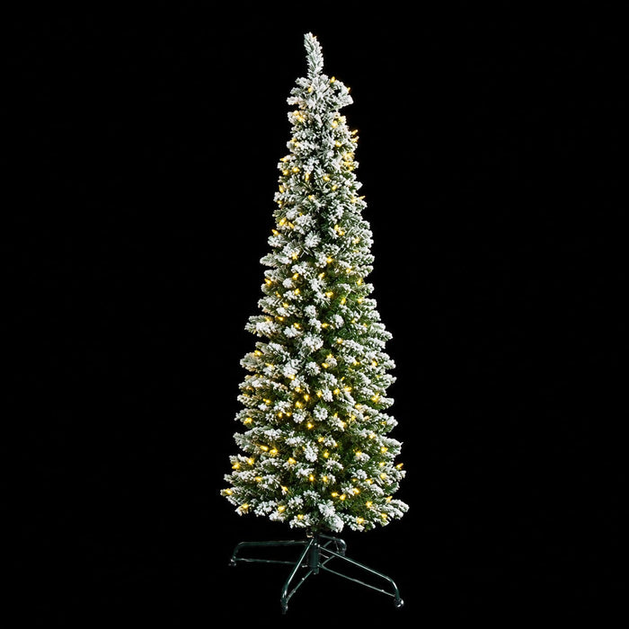 5'Hx20"W Flocked Beaumont Pencil Pine Artificial Christmas Tree, LED Pre-Lit -White/Green - C200514
