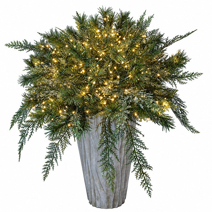 16"Hx30"W Artisan Mixed Pine Urn Filler Artificial Topiary, Battery LED Pre-Lit -Green - C-200954