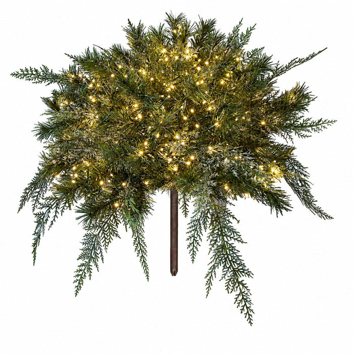 16"Hx30"W Artisan Mixed Pine Urn Filler Artificial Topiary, Battery LED Pre-Lit -Green - C-200954
