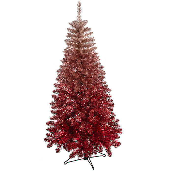 5'Hx30"W Ombre PVC Tinsel Artificial Christmas Tree w/Stand -Pink/Red - C201060