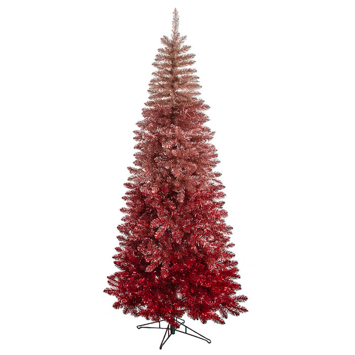 7'6"Hx39"W Ombre PVC Tinsel Artificial Christmas Tree w/Stand -Pink/Red - C201070