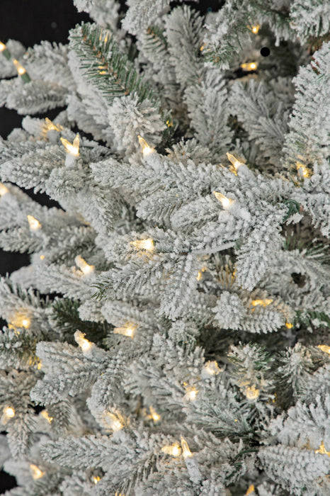 7'6"Hx49"W PE Flocked Hartford Spruce Artificial Christmas Tree, LED Pre-Lit -White/Green - C210054