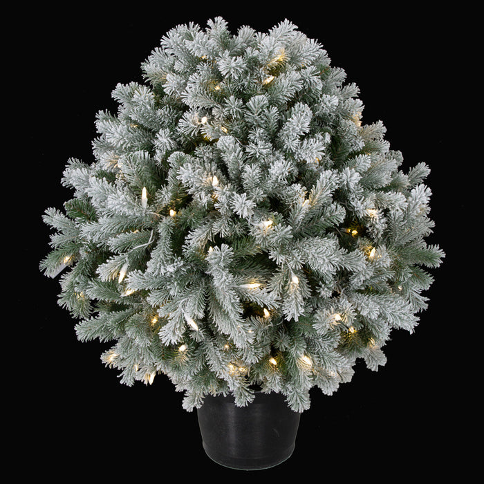 3'3" PE Flocked Burlington Spruce Ball-Shaped Artificial Topiary w/Pot -White/Green - C-210294