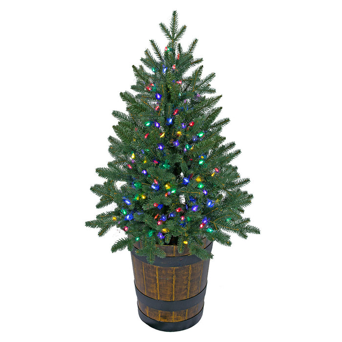 3' PE Slim Hamilton Pine Cone-Shaped Artificial Topiary w/Wood Pot, LED Pre-Lit (Multicolor, Multi-Mode) -Green - C-210389