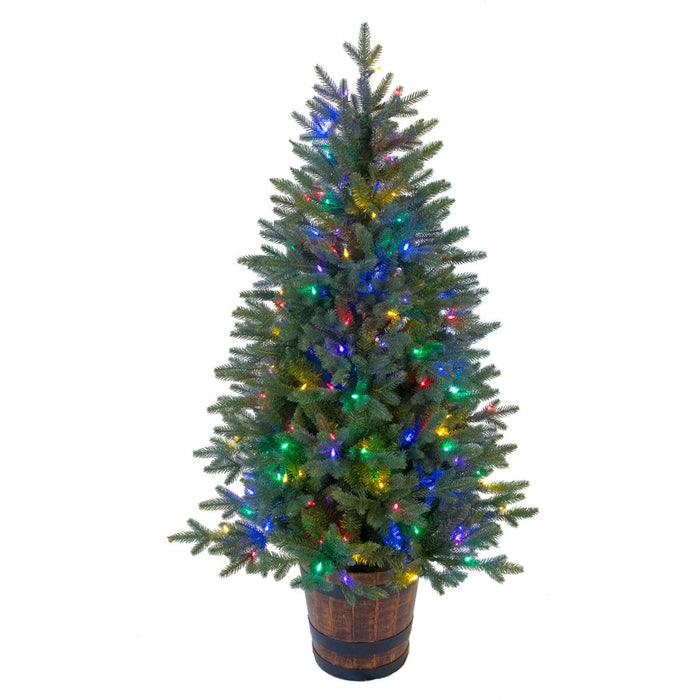 5' PE Slim Hamilton Pine Cone-Shaped Artificial Topiary w/Wood Pot, LED Pre-Lit (Multicolor, Multi-Mode) -Green - C-210399