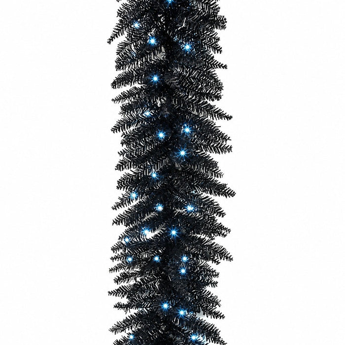 9'Lx12"W Fir Artificial Garland, Micro LED Pre-Lit (Winter White) -Black - C-220024