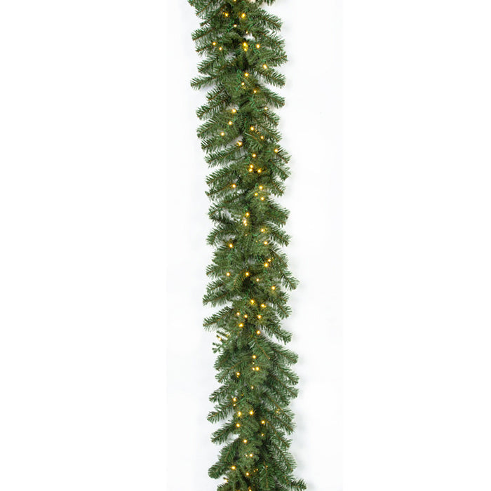 9'Lx12"W PE Layered Rosemary Pine Artificial Garland, Micro LED Pre-Lit -Green - C-220164
