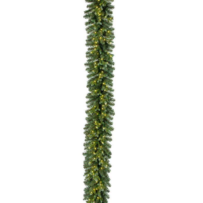 9'Lx12"W PE Grand Spruce Artificial Garland, Micro LED Pre-Lit -Green/Blue - C220224
