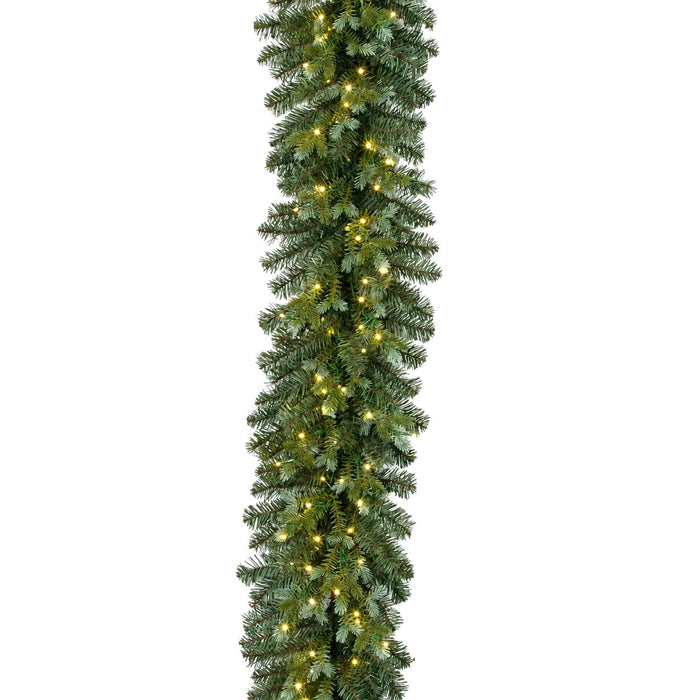 9'Lx12"W PE Grand Spruce Artificial Garland, Micro LED Pre-Lit -Green/Blue - C220224