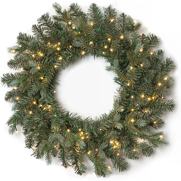 24" PE Artificial Blue Grand Fir Wreath, Micro LED Pre-Lit -Green/Blue - C220234