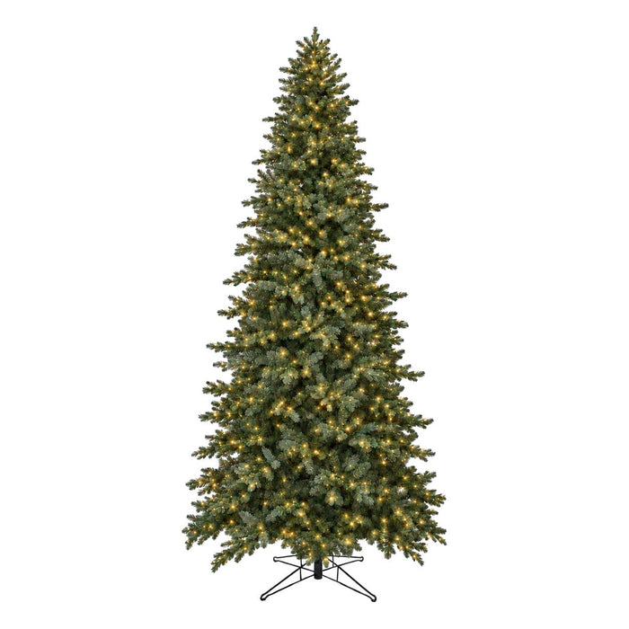 12'Hx67"W PE Grand Spruce Artificial Christmas Tree, Micro LED Pre-Lit -Green/Blue - C220374