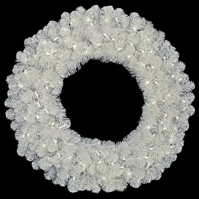 36" Snowed Artificial White Spruce LED-Lighted Hanging Wreath -White - C220394