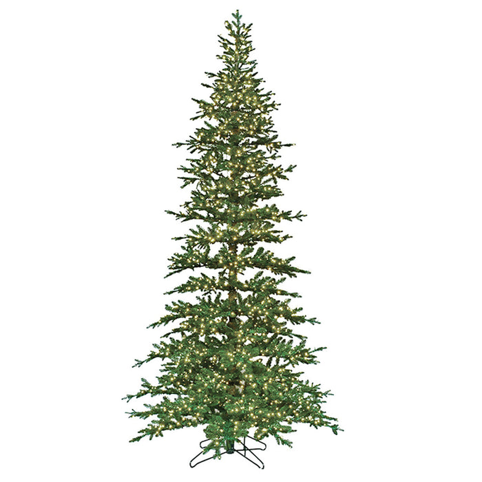 12'x65"W PE Slim Hartford Artificial Christmas Tree, Micro LED Pre-Lit -Green - C-220474