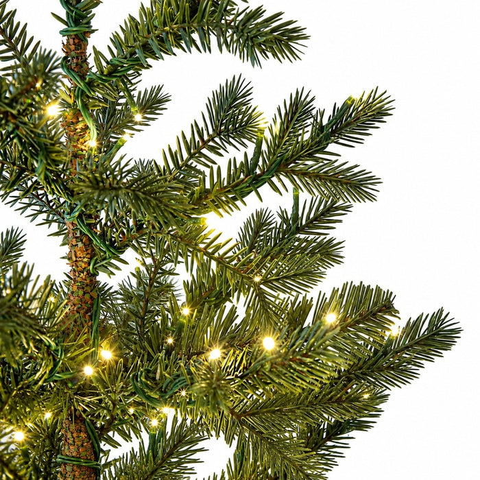 5'Hx39"W PE Western Hemlock Artificial Christmas Tree w/Wood Planter, Micro LED Pre-Lit -Green - C-220494